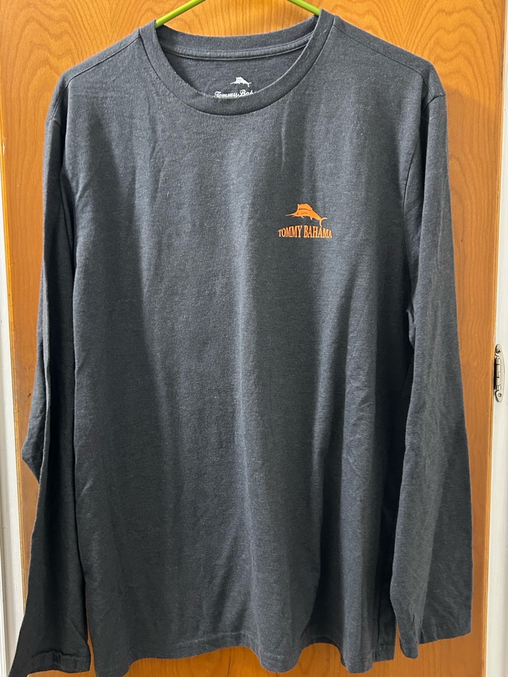 Tommy Bahama Halloween themed Long-Sleeve Crew Shirt Charcoal with Orange Logo